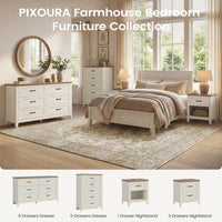 Sikaic Dresser 48 inch Farmhouse 6-Drawer Dresser with Metal Handles & TV Stand Top Rustic White White / Engineered Wood / Farmhouse