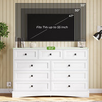 Sikaic Dresser 51.2 inch Wide 9-Drawer Dresser with Charging Station White White / Engineered Wood / Farmhouse