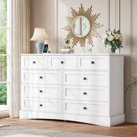 Sikaic Dresser 51.2 inch Wide 9-Drawer Dresser with Charging Station White White / Engineered Wood / Farmhouse