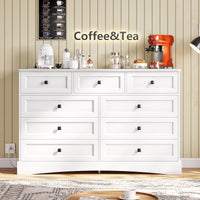 Sikaic Dresser 51.2 inch Wide 9-Drawer Dresser with Charging Station White White / Engineered Wood / Farmhouse