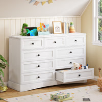 Sikaic Dresser 51.2 inch Wide 9-Drawer Dresser with Charging Station White White / Engineered Wood / Farmhouse