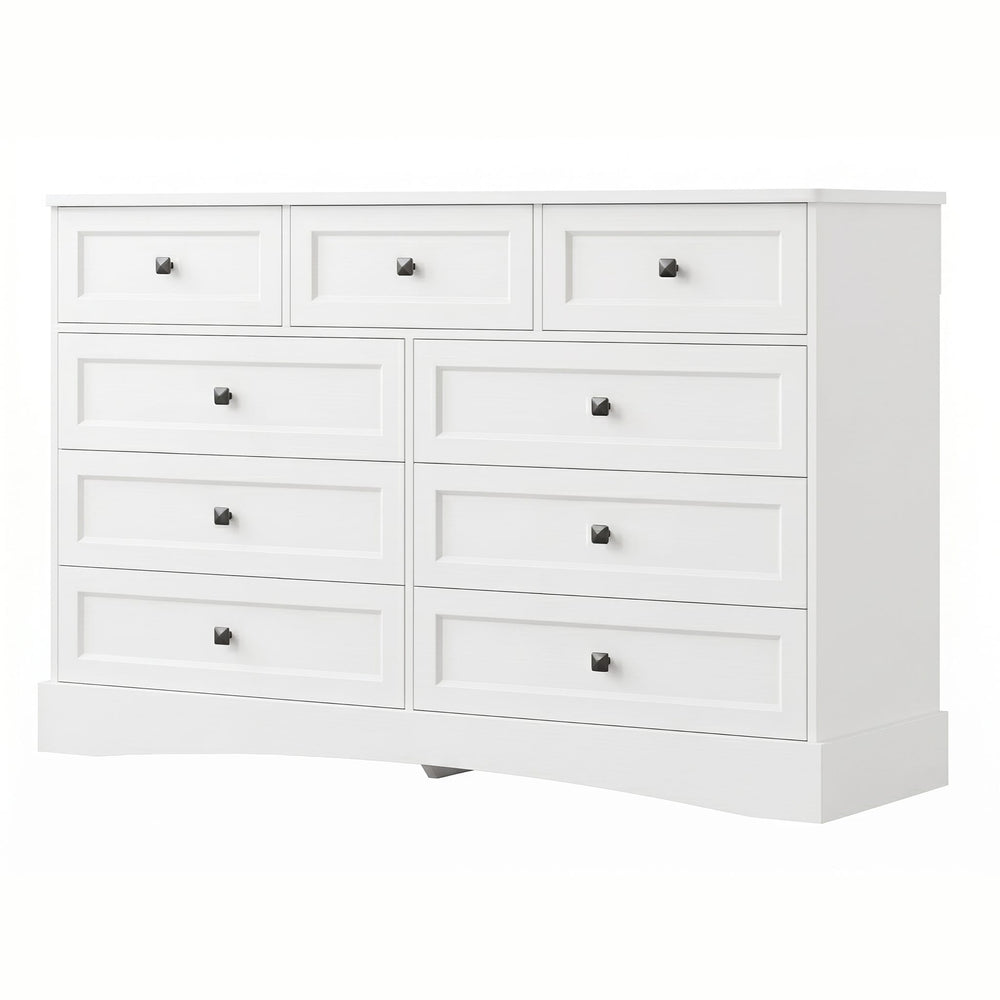 Sikaic Dresser 51.2 inch Wide 9-Drawer Dresser with Charging Station White White / Engineered Wood / Farmhouse