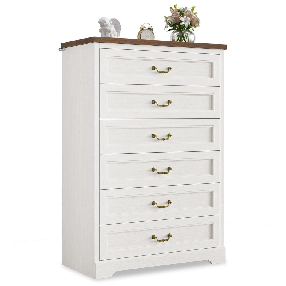 Sikaic Dresser 51.2 Inches Tall Dresser with 6 Large Drawers White White / Engineered Wood / Farmhouse