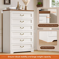 Sikaic Dresser 51.2 Inches Tall Dresser with 6 Large Drawers White White / Engineered Wood / Farmhouse