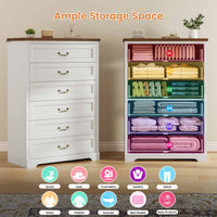 Sikaic Dresser 51.2 Inches Tall Dresser with 6 Large Drawers White White / Engineered Wood / Farmhouse