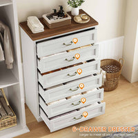 Sikaic Dresser 51.2 Inches Tall Dresser with 6 Large Drawers White White / Engineered Wood / Farmhouse