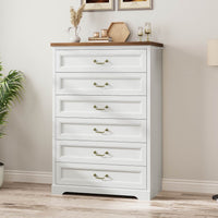 Sikaic Dresser 51.2 Inches Tall Dresser with 6 Large Drawers White White / Engineered Wood / Farmhouse