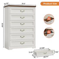 Sikaic Dresser 51.2 Inches Tall Dresser with 6 Large Drawers White White / Engineered Wood / Farmhouse