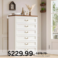 Sikaic Dresser 51.2 Inches Tall Dresser with 6 Large Drawers White White / Engineered Wood / Farmhouse