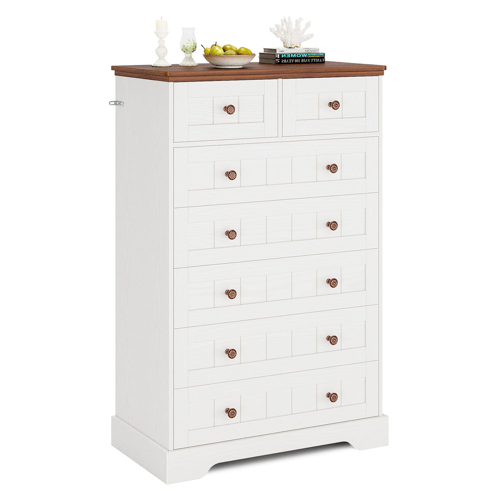 Sikaic Dresser 51.4 inch Farmhouse 7-Drawer Dresser White White / Engineered Wood / Farmhouse