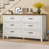 Sikaic Dresser 54 Inch Farmhouse 6 Drawer Dresser Rustic White White / Engineered Wood / Farmhouse