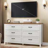 Sikaic Dresser 54 Inch Farmhouse 6 Drawer Dresser Rustic White White / Engineered Wood / Farmhouse