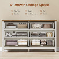 Sikaic Dresser 54 Inch Farmhouse 6 Drawer Dresser Rustic White White / Engineered Wood / Farmhouse