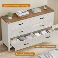 Sikaic Dresser 54 Inch Farmhouse 6 Drawer Dresser Rustic White White / Engineered Wood / Farmhouse