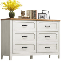 Sikaic Dresser 54 Inch Farmhouse 6 Drawer Dresser Rustic White White / Engineered Wood / Farmhouse