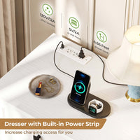 Sikaic Dresser 55.2 Inches Dresser with Charging Station White White / Engineered Wood / Farmhouse