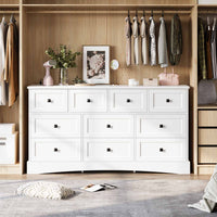 Sikaic Dresser 55.2 Inches Dresser with Charging Station White White / Engineered Wood / Farmhouse