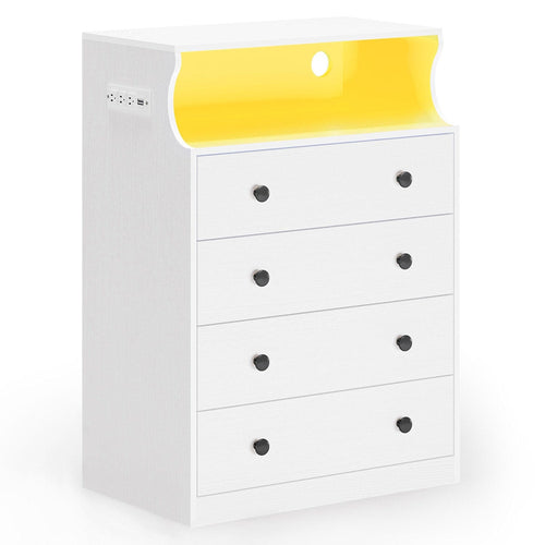 Sikaic Dresser 4 Drawers LED Dresser White White / Engineered Wood / Modern