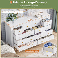 Sikaic Dresser 55.1 inch Wide 9-Drawer Dresser with Solid Wood Handles White White / Engineered Wood / Modern