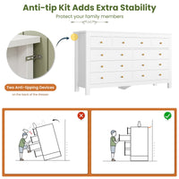 Sikaic Dresser 55.1 inch Wide 9-Drawer Dresser with Solid Wood Handles White White / Engineered Wood / Modern