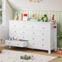 Sikaic Dresser 55.1 inch Wide 9-Drawer Dresser with Solid Wood Handles White White / Engineered Wood / Modern