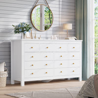 Sikaic Dresser 55.1 inch Wide 9-Drawer Dresser with Solid Wood Handles White White / Engineered Wood / Modern