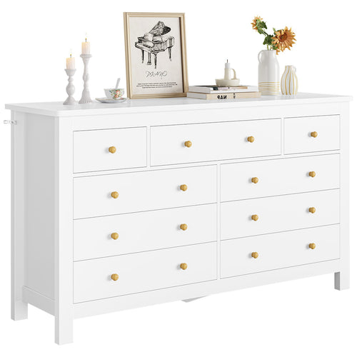 Sikaic Dresser 55.1 inch Wide 9-Drawer Dresser with Solid Wood Handles White White / Engineered Wood / Modern