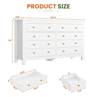 Sikaic Dresser 55.1 inch Wide 9-Drawer Dresser with Solid Wood Handles White White / Engineered Wood / Modern