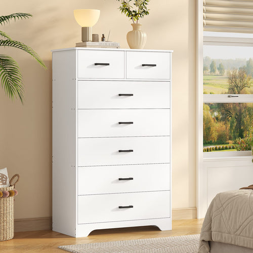Sikaic Dresser 55.6 inch Tall 7-Drawer Dresser White White / Engineered Wood / Modern