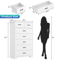 Sikaic Dresser 55.6 inch Tall 7-Drawer Dresser White White / Engineered Wood / Modern