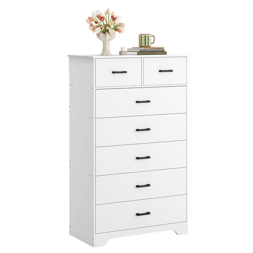 Sikaic Dresser 55.6 inch Tall 7-Drawer Dresser White White / Engineered Wood / Modern