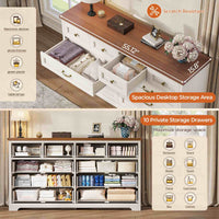 Sikaic Dresser 55 Inches 10 Drawers Dresser with Natural Texture and Vintage Handles White White / Engineered Wood / Modern