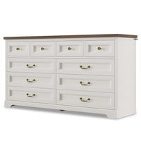 Sikaic Dresser 55 Inches 10 Drawers Dresser with Natural Texture and Vintage Handles White White / Engineered Wood / Modern
