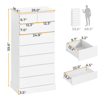 Sikaic Dresser 59.6 inch Tall 8-Drawer Dresser White White / Engineered Wood / Modern