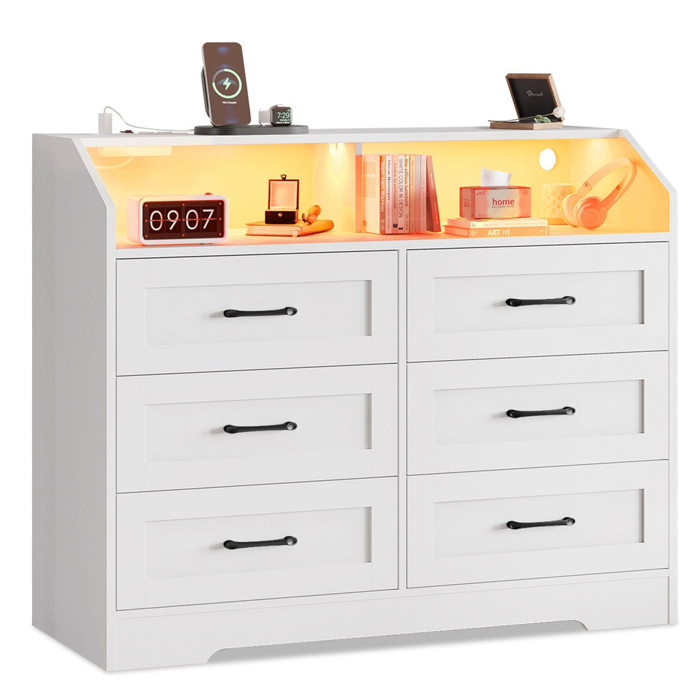 Sikaic Dresser 6 Drawers Double Dresser with Large Storage White White / Engineered Wood / Modern