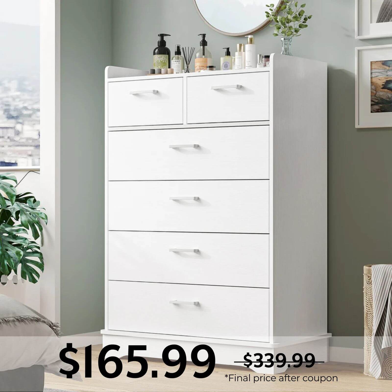 Sikaic Dresser Bedroom Furniture 6 Drawers Dresser with Vertical Large Storage White / Engineered Wood / Modern Sikaic Dresser Bedroom Furniture 6 Drawers Dresser with Vertical Large Storage White / Engineered Wood / Modern