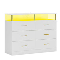 Sikaic Dresser 6 Drawers LED Wide Dresser with Column Design White White / Engineered Wood / Modern