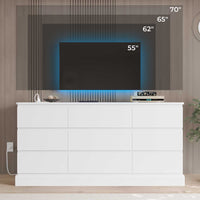 Sikaic Dresser 61.4" Wide Dresser Chest of Drawers with Large Capacity Storage and Power Outlets White White / Engineered Wood / Modern