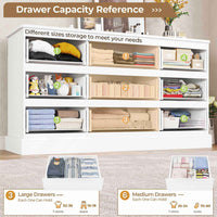 Sikaic Dresser 61.4" Wide Dresser Chest of Drawers with Large Capacity Storage and Power Outlets White White / Engineered Wood / Modern