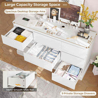 Sikaic Dresser 61.4" Wide Dresser Chest of Drawers with Large Capacity Storage and Power Outlets White White / Engineered Wood / Modern