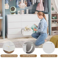 Sikaic Dresser 61.4" Wide Dresser Chest of Drawers with Large Capacity Storage and Power Outlets White White / Engineered Wood / Modern