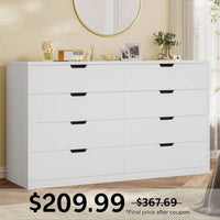 Sikaic Dresser 8 Drawers Dresser with Large Capacity White White / Engineered Wood / Modern