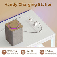 Sikaic Dresser Corner L Shaped LED TV Stand Convertible Dresser with Charging Station and Open Shelf & PU Finish Drawers for Living Room White White / Engineered Wood / Modern