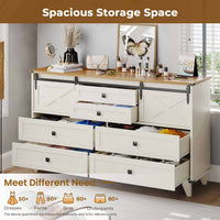 Sikaic Dresser Farmhouse 6 Drawers Long Storage Dresser with Sliding Barn Door  for Bedroom White White / Engineered Wood / Modern