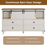 Sikaic Dresser Farmhouse 6 Drawers Long Storage Dresser with Sliding Barn Door  for Bedroom White White / Engineered Wood / Modern