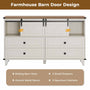Sikaic Dresser Farmhouse 6 Drawers Long Storage Dresser with Sliding Barn Door  for Bedroom White White / Engineered Wood / Modern