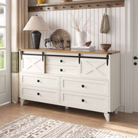 Sikaic Dresser Farmhouse 6 Drawers Long Storage Dresser with Sliding Barn Door  for Bedroom White White / Engineered Wood / Modern
