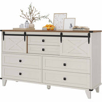 Sikaic Dresser Farmhouse 6 Drawers Long Storage Dresser with Sliding Barn Door  for Bedroom White White / Engineered Wood / Modern