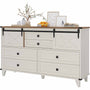Sikaic Dresser Farmhouse 6 Drawers Long Storage Dresser with Sliding Barn Door  for Bedroom White White / Engineered Wood / Modern