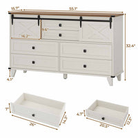 Sikaic Dresser Farmhouse 6 Drawers Long Storage Dresser with Sliding Barn Door  for Bedroom White White / Engineered Wood / Modern